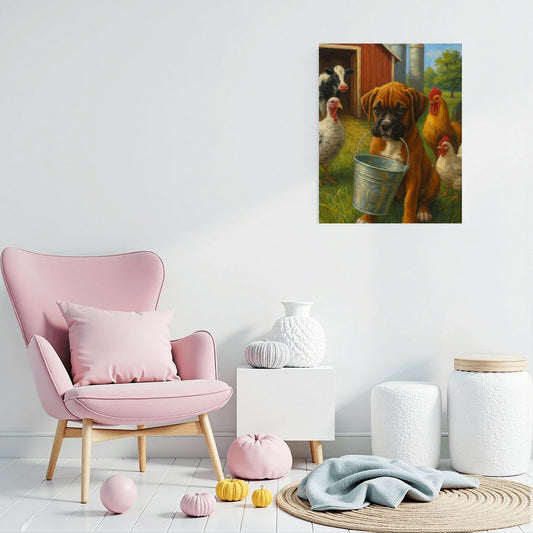 “Custom paint-by-numbers canvas of an animal created from customer photo, 16x20 size, completed and hanging on the wall. -Lifestyle image.