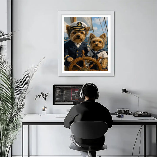 Finished custom pet diamond painting displayed as wall art. Example of how the completed artwork looks in your home. - lifestyle image