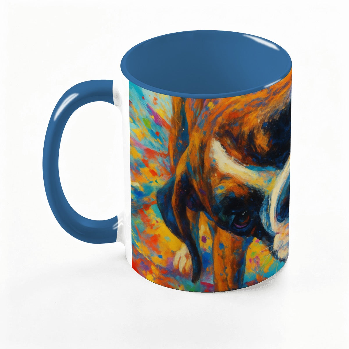 Custom 15oz pet photo mug with professionally edited image-light blue handle