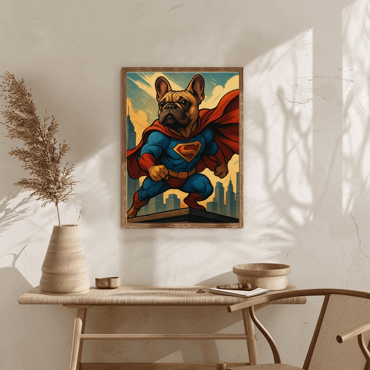 Finished custom pet diamond painting displayed as wall art. Example of how the completed artwork looks in your home. - lifestyle image