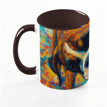 Custom 15oz pet photo mug with professionally edited image- maroon handle