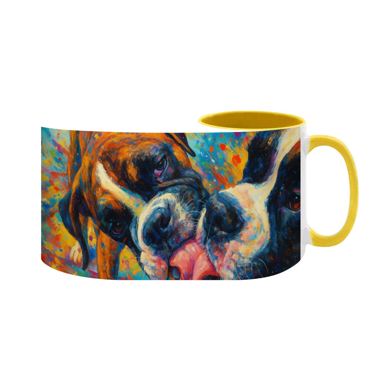 Custom 15oz pet photo mug with professionally edited image showing wrapper