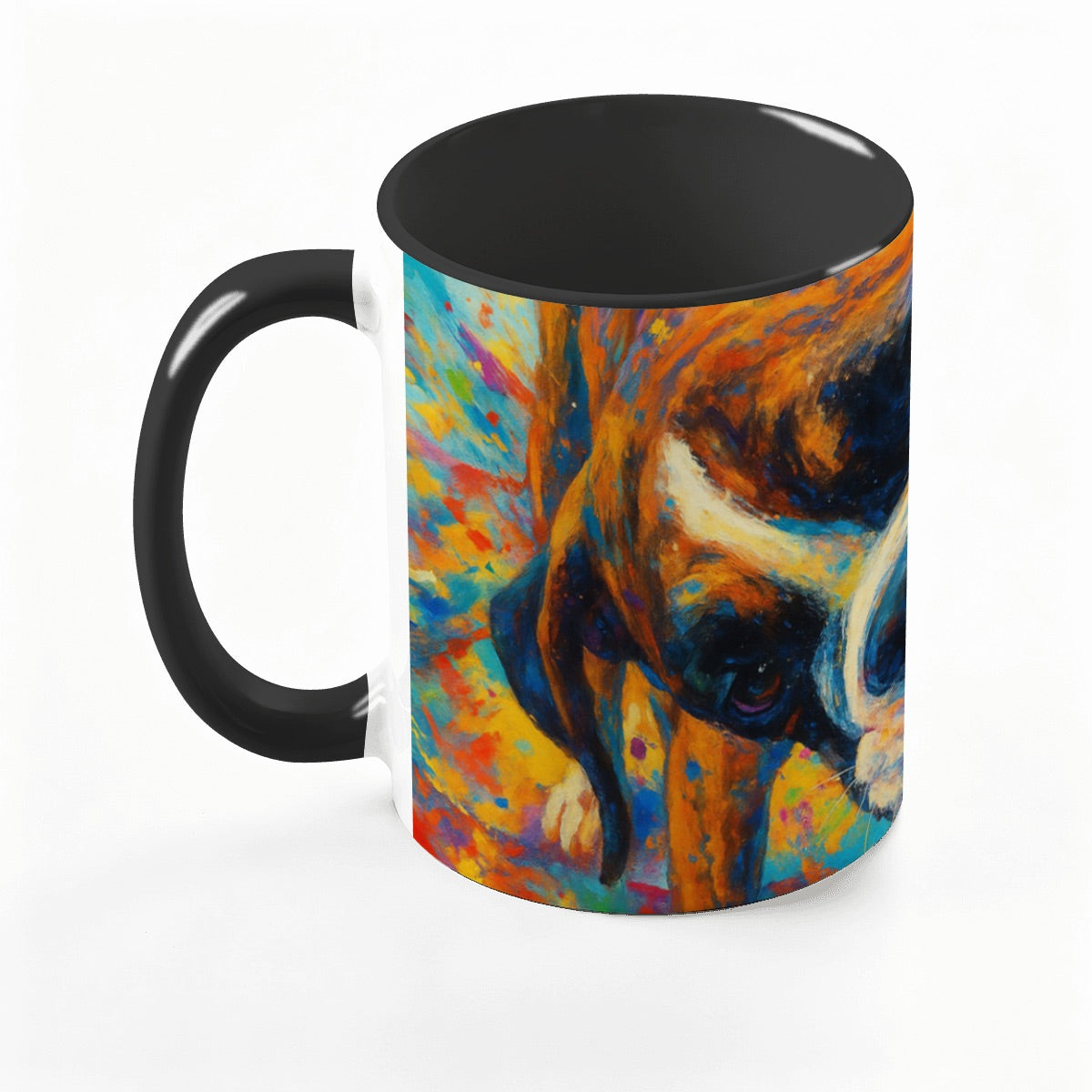 Custom 15oz pet photo mug with professionally edited image- black handle