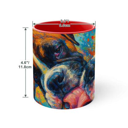 Image showing dimensions of Custom 15oz pet photo mug with professionally edited image.