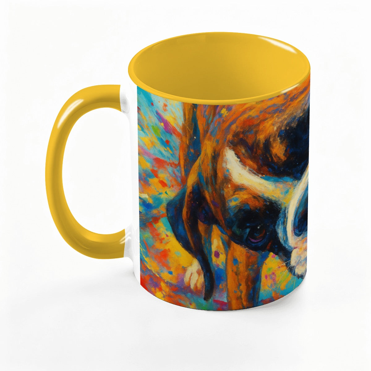 Custom 15oz pet photo mug with professionally edited image-yellow handle