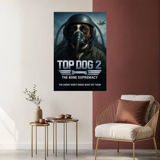 Custom pet poster featuring a personalized AI pet scene created from the customer's photo, printed as an 8x12" or 16x24" poster.