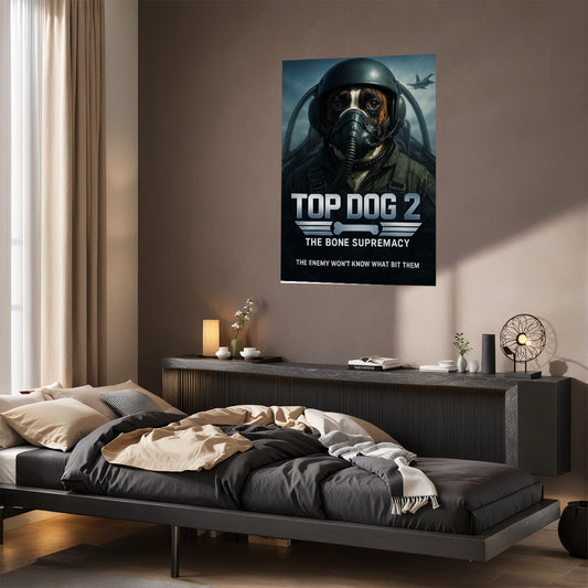 Colorful personalized pet poster showing a dog in a Top Gun style scene.